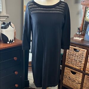 Jacob Black Knit Dress M Crochet Detail 3/4 Sleeve
